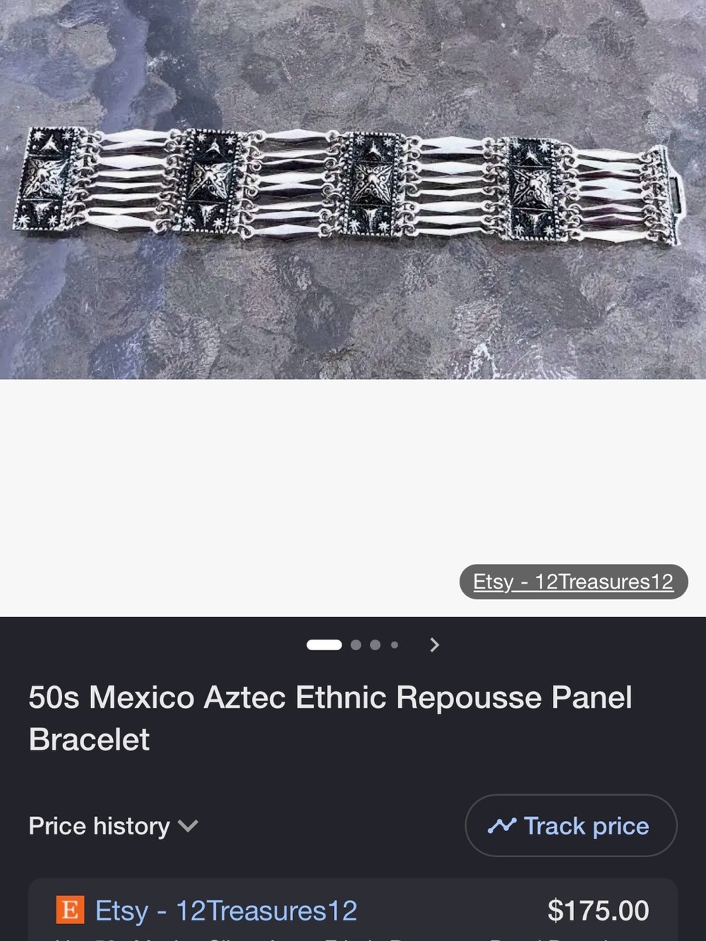 Vintage Aztec Repoussé Panel Bracelet - Silver Tone